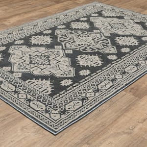 Imperial Blue/Gray 5 ft. x 8 ft. Persian-Inspired Triple Oriental Medallion Polyester Indoor Area Rug