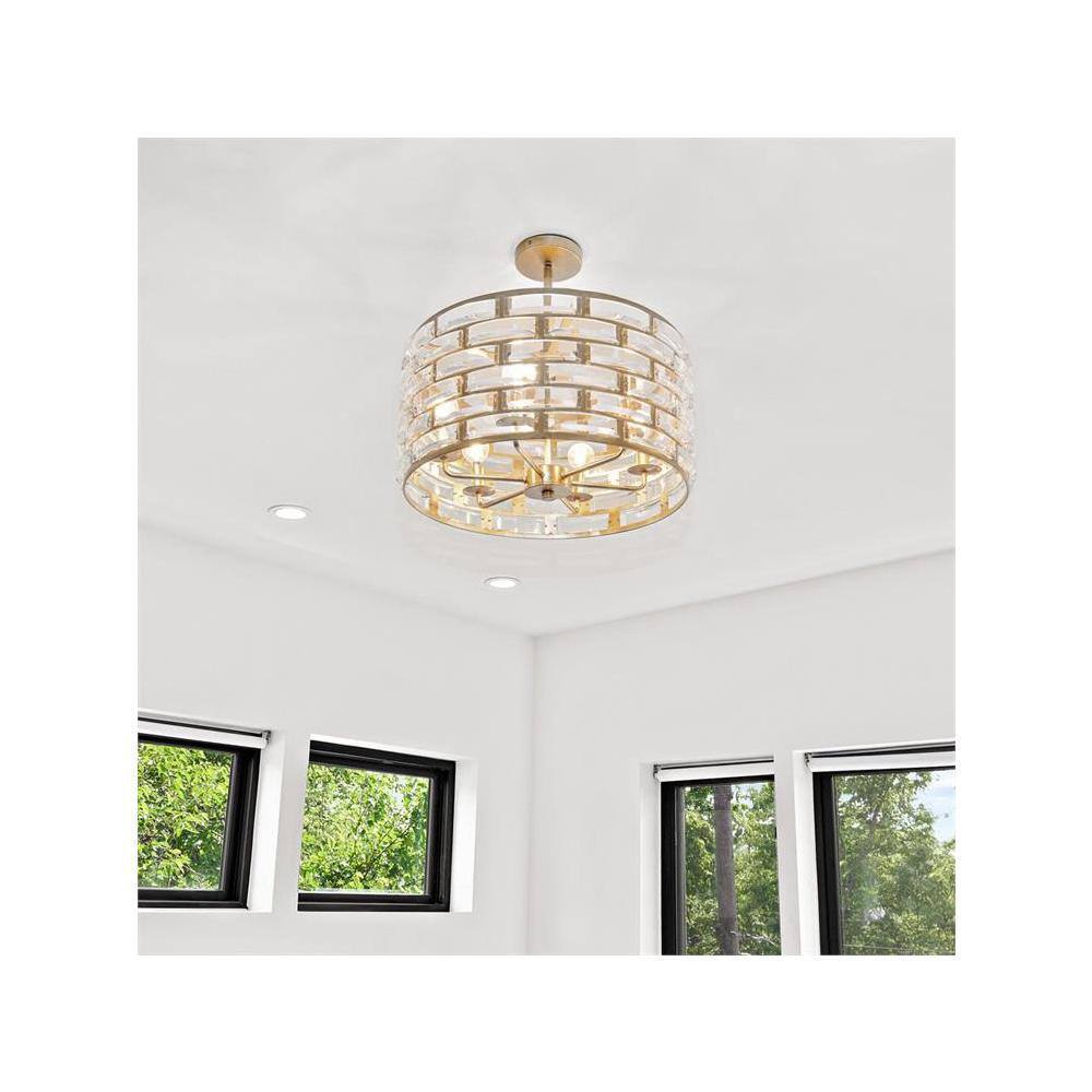 Mini Antique Gold Crystal 6-Light Chandelier with Faceted Jewels