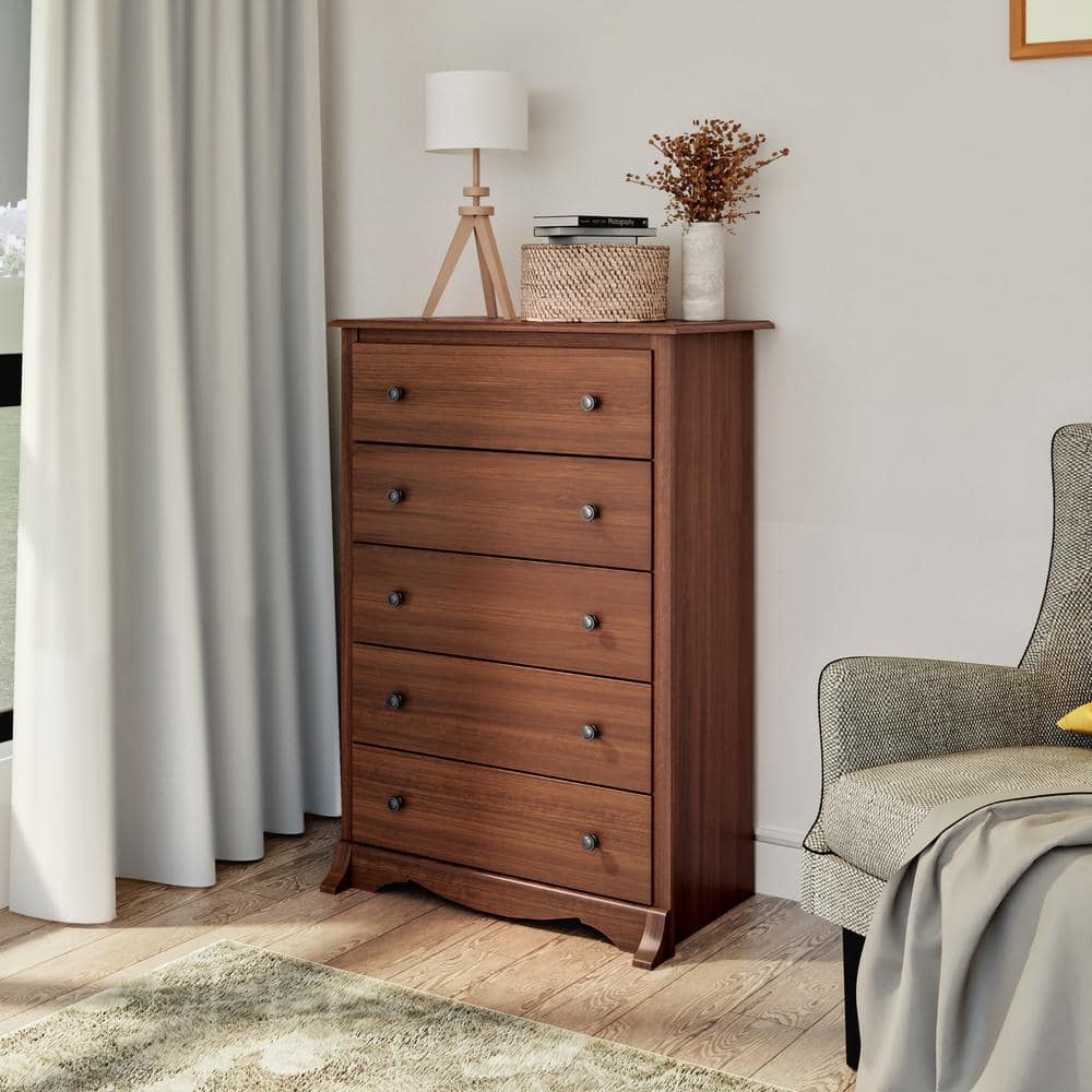 Monterey Cherry 5-Drawer Vertical Dresser with Metal Knobs