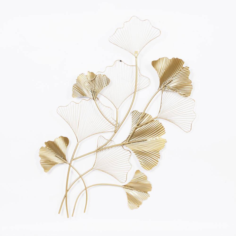Gold and White Metal Leaf Wall Sculpture with Botanical Design