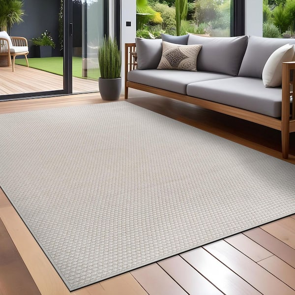 Terra Fiber Easy Jute Bone 6 ft. x 9 ft. Solid Indoor Outdoor Area Rug