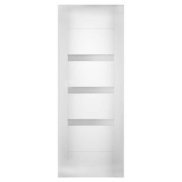 VDOMDOORS 18 in. x 80 in. 3-Panel No Bore Solid MDF Core 3-Lites Frosted Glass White Pine Interior Door Slab