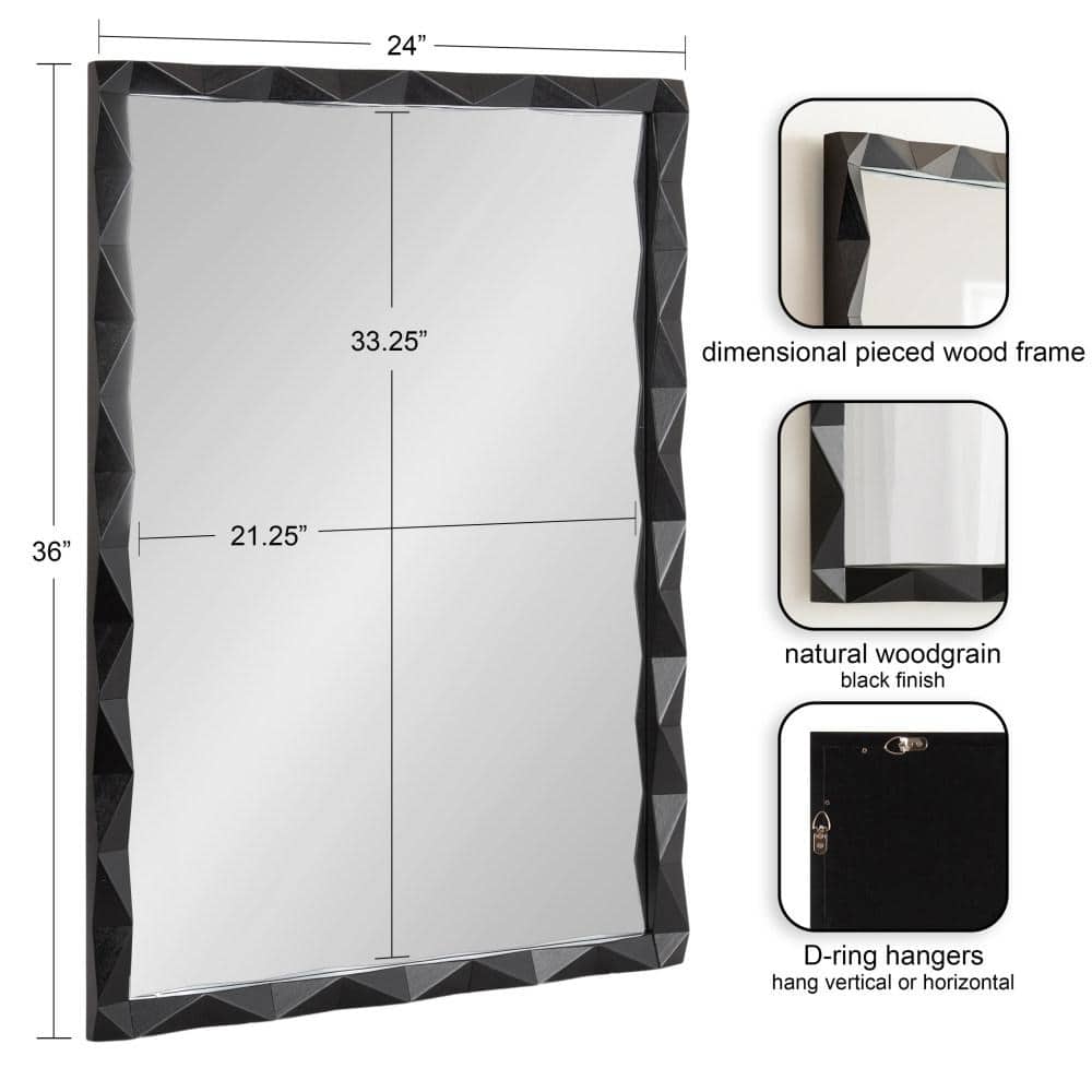 Endicott Black Geometric Faceted Wood Framed Vanity Mirror 24" x 36"