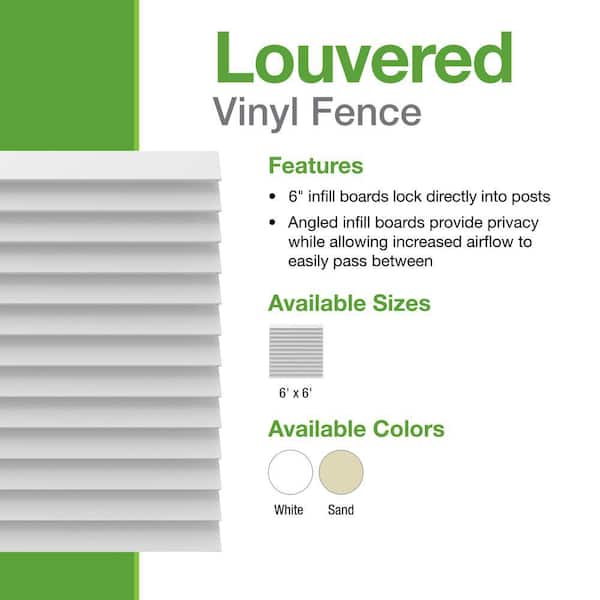 Barrette Outdoor Living Louvered 6 ft. x 6 ft. White Vinyl Fence Panel