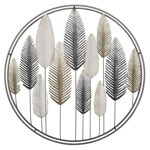 THREE HANDS Feather Wall Decor in Multi-Colored-Colored Metal - 36" H
