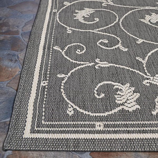 9-ft x 12-ft Ivory-Silver Floral Indoor/Outdoor Area Rug-Recife Veranda