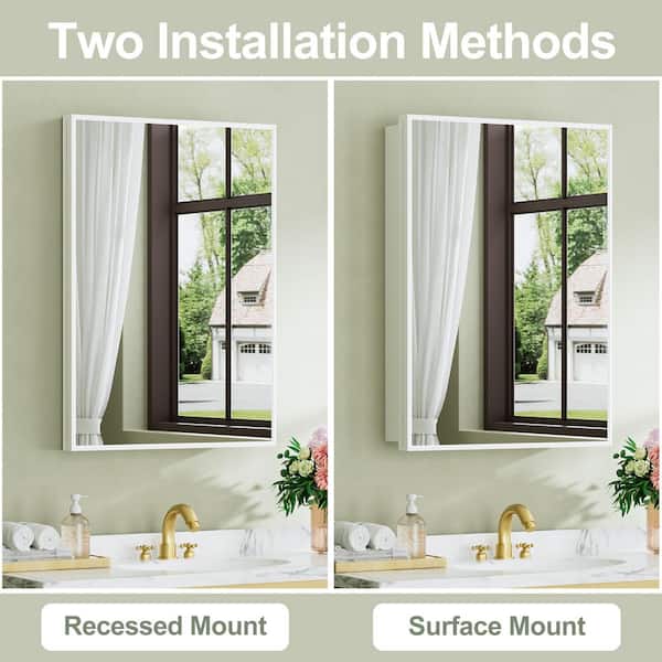 Vela 20 in. W x 28 in. H Rectangular Framed Medicine Cabinet with Mirror, Adjustable Shelves, White