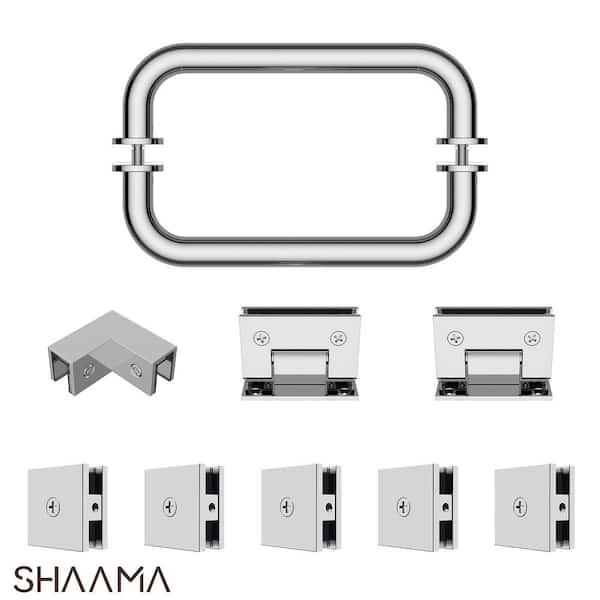 28-32 in. W Corner Shower Door Hardware Pack in Chrome Includes Corner Clamp, 2 Hinges, 5 Clamps, Handle(1-Pair)