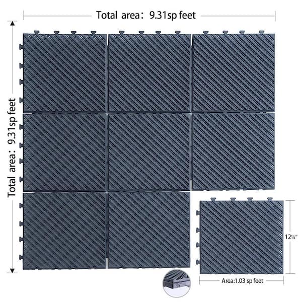 1 in. x 1 in. Square Plastic Deck Tile in Gray, Waterproof, All Weather Use (9 Per Case)