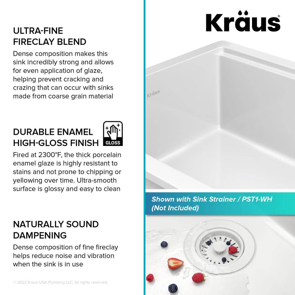 Gloss White Fireclay 33 Inch Single Bowl Drop-In Kitchen Sink