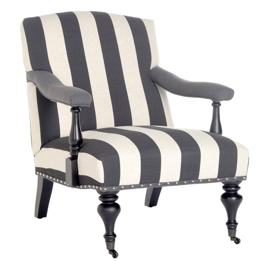 Contemporary White and Black Striped Wood Accent Arm Chair