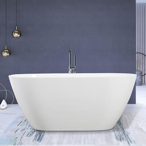 55 in. Acrylic Freestanding Flatbottom Soaking Non-Whirlpool Double-Slipper Bathtub in Bright White