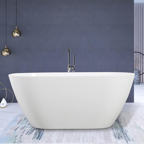 UPIKER 55 in. Acrylic Freestanding Flatbottom Soaking Non-Whirlpool Double-Slipper Bathtub in Bright White