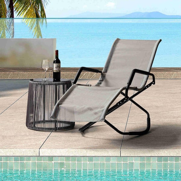 HOTEBIKE 61 in. Melas Outdoor Patio Long Chaise Folding Reclining Single Grey