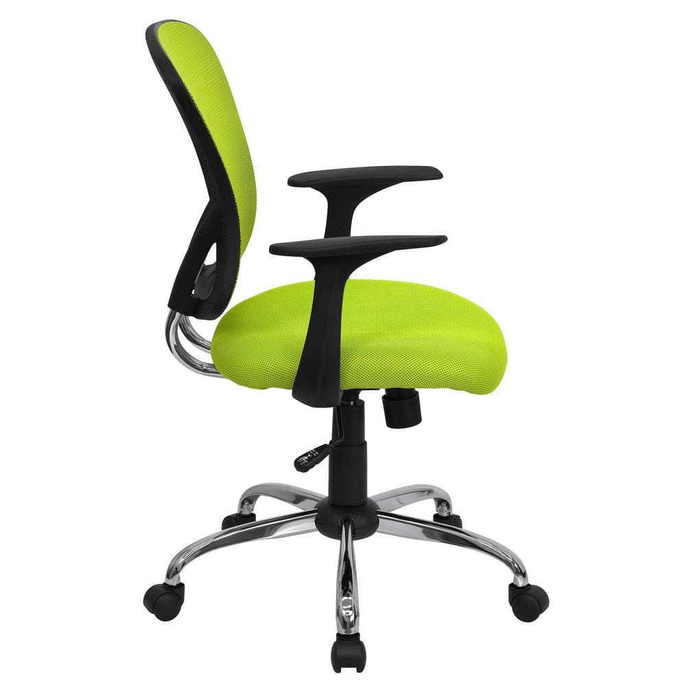 Ergonomic Mid-Back Green Mesh Task Chair with Fixed Metal Arms
