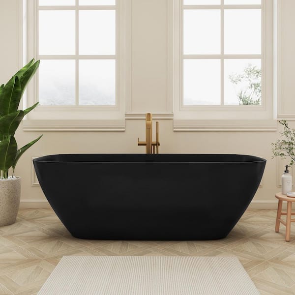 Zora 67 in. x 29 in. Stone Resin Freestanding Soaking Bathtub in Black