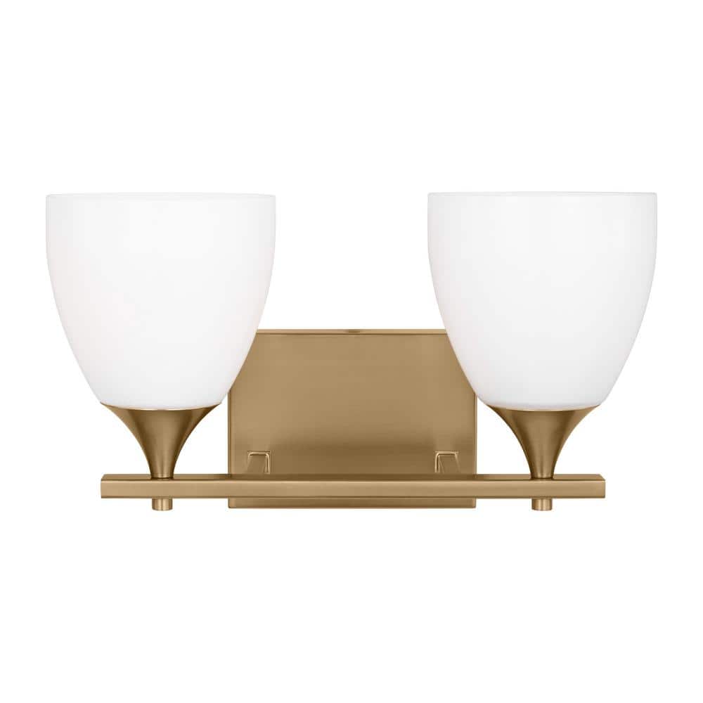 Satin Brass and Milk Glass 2-Light Wall Sconce