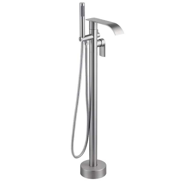 ALEASHA Single-Handle Waterfall Freestanding Tub Faucet with Hand Shower and Diverter in Brushed Nickel