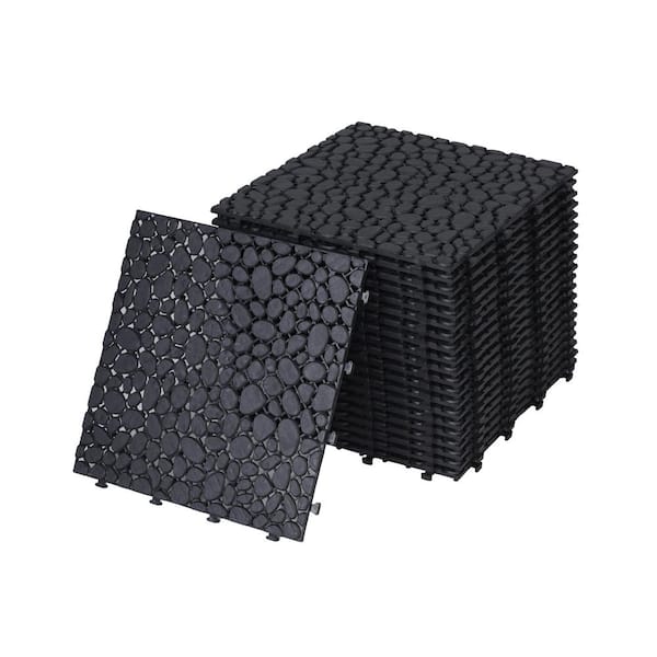 Unbranded Waterproof Outdoor All Weather Anti-slip 1 ft. x 1 ft. Plastic Deck Tile in Black (Pack of 24)