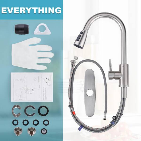 ALEASHA Waterfall Kitchen Faucet With Pull Down Sprayer - 3 Function Single Handle Brushed Nickel