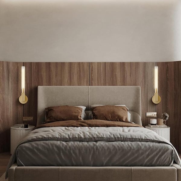 19 in. 1-Light Gold Wall Sconce, Modern Glass Vanity Lights Set of 2, Wall Lamp for Bathroom, Living Room, Bedroom
