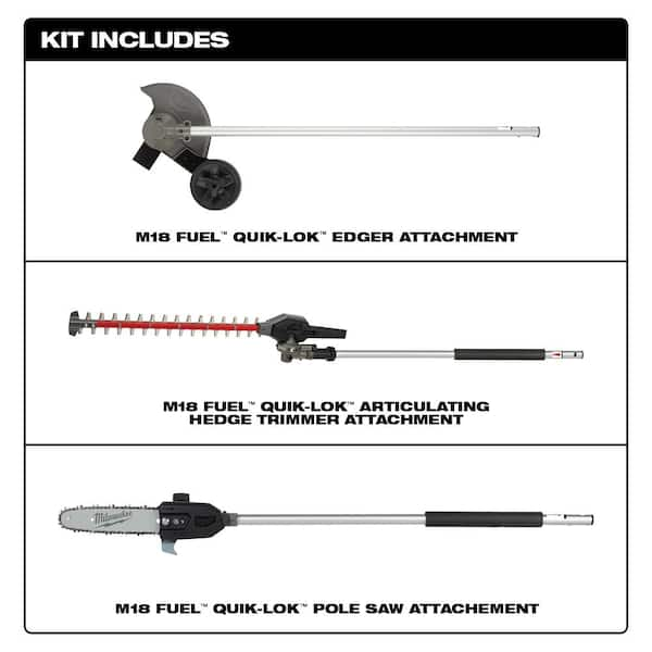 M18 FUEL QUIK-LOK 10 in. Pole Saw Attachment, 8 in. Edger Attachment and Hedge Trimmer Attachment (3-Tool)