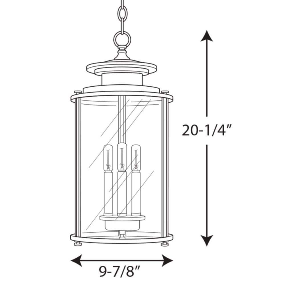 Antique Bronze and Glass 3-Light Indoor/Outdoor Pendant
