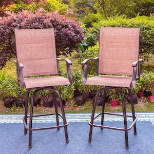 Black Padded Swivel Metal Outdoor Bar Stool With Arms (2-Pack)