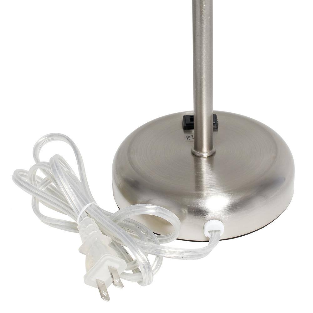 Brushed Steel and Tan Fabric Shade Table Lamp Set with Charging Outlet