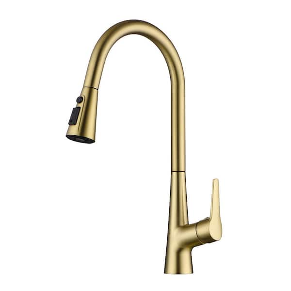 Hourglass Stream Touchless in Brushed Gold 18.5 in Pull Down Sprayer Kitchen Faucet with 360 Degree Spout Swivel