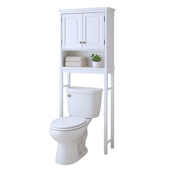 Dorset 27 in. W x 66 in. H x 9 in. D White Over-the-Toilet Storage with Upper Cabinet and Open Shelf