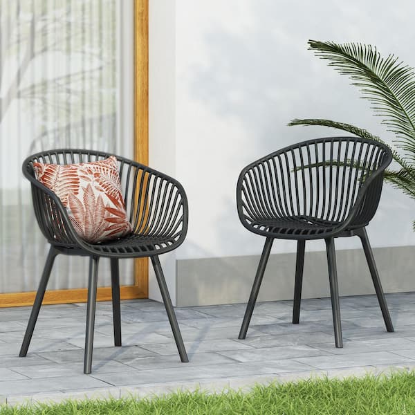 Harper & Bright Designs Black Plastic Outdoor Dining Chair Set of 2