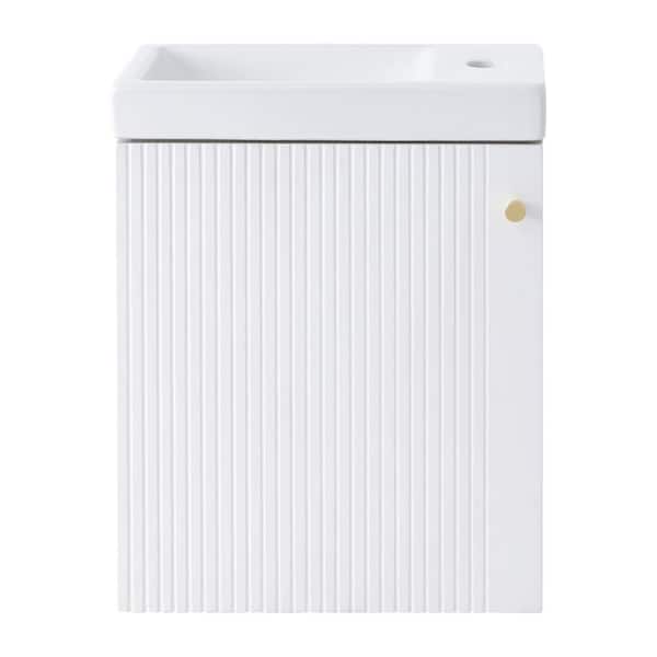 EPOWP 16 in. W x 8.7 in. D x 20.5 in. H Single Sink Wall-Mounted Floating Bath Vanity in White with White Ceramic Top