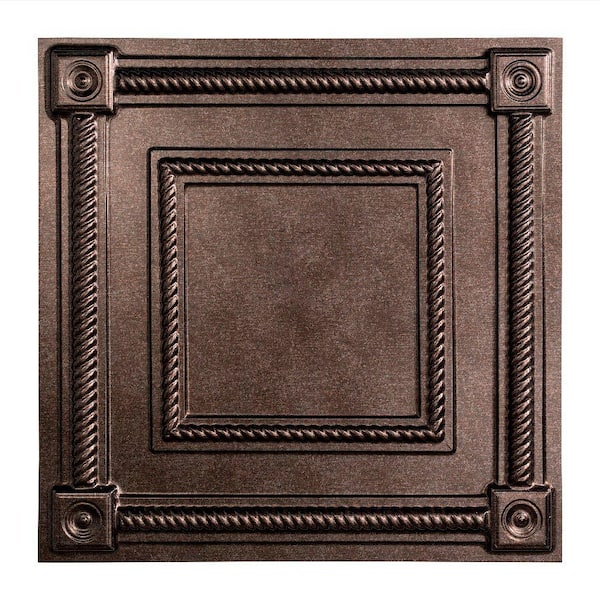 Fasade Coffer 2 ft. x 2 ft. Vinyl Lay-In Ceiling Tile in Smoked Pewter