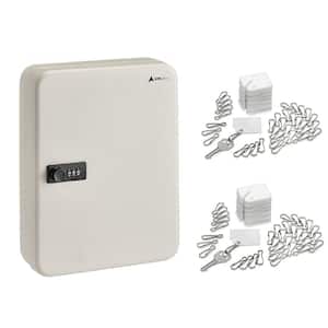 30-Key Steel Heavy-Duty Safe Lock Box Key Cabinet with Combination Lock, White with 100-Key Tags