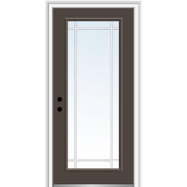 MMI Door 30 in. x 80 in. Internal Grilles Right-Hand Inswing Full Lite Clear Painted Fiberglass Smooth Prehung Front Door