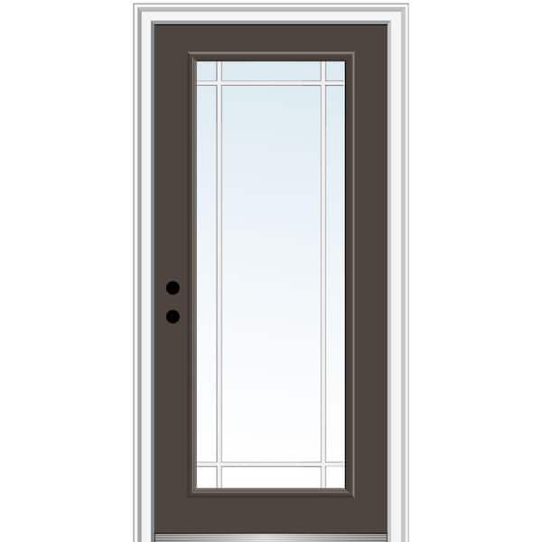 MMI Door 32 in. x 80 in. Internal Grilles Right-Hand Inswing Full Lite Clear Painted Fiberglass Smooth Prehung Front Door