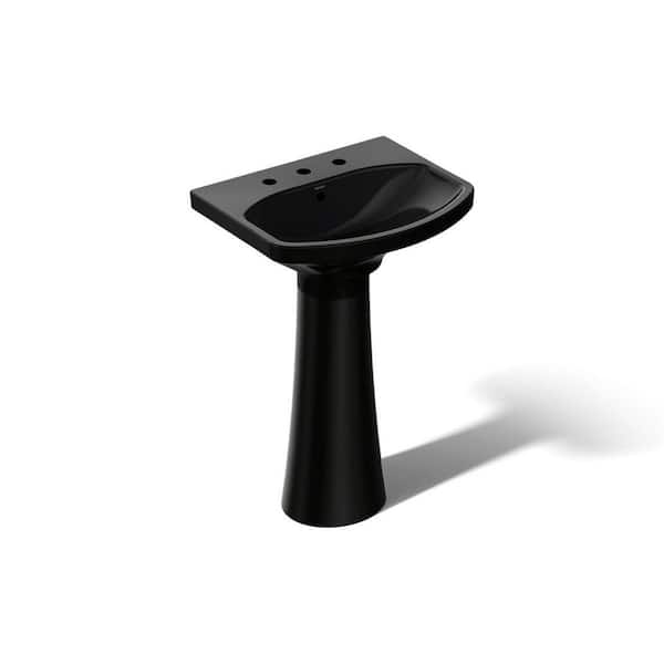 KOHLER Cimarron 22.75 in. x 18.88 in. Pedestal Bathroom Sink in Black Black Vitreous