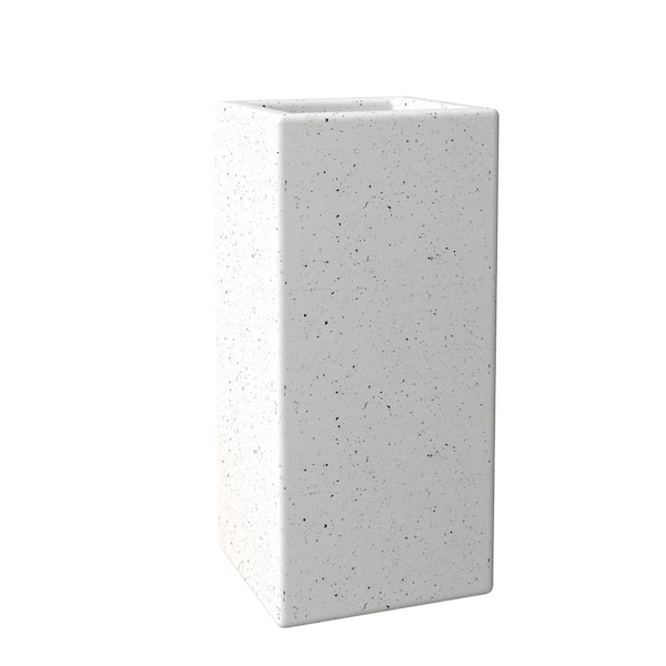 Terra 20 in. High Fiberstone Garden Pots, Modern Tall Square Planters with Drainage Hole for Outdoor/Indoor in White