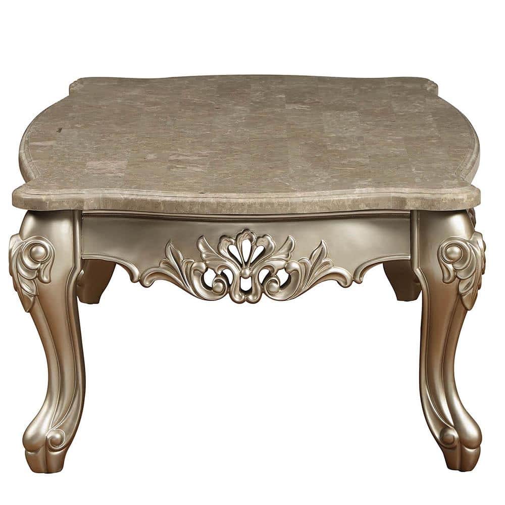 Champagne Gold Marble Top Rectangular Coffee Table with Storage