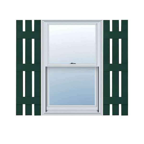 Ekena Millwork 12 in. x 75 in. Lifetime Vinyl Standard Three Board Spaced Board and Batten Shutters Pair Midnight Green
