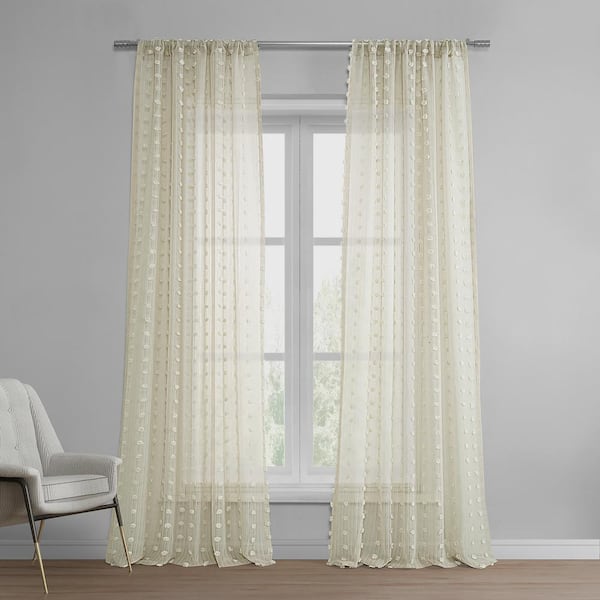 Exclusive Fabrics & Furnishings Strasbourg Dot Beige Polka Dot Rod Pocket Sheer Curtain - 50 in. W x 84 in. L (1 Panel)