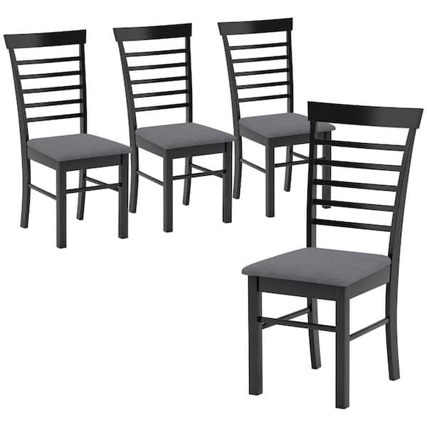 Wooden Dining Chairs Set of 4, Farmhouse Upholstered Kitchen Chairs with Rubber Wood Frame, Black and Gray