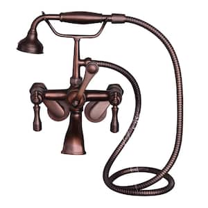 3-Handle Wall Mounted Claw Foot Tub Faucet with Elephant Spout and Hand Shower in Oil Rubbed Bronze