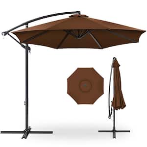 10 ft. Aluminum Offset Round Cantilever Patio Umbrella with Easy Tilt Adjustment in Brown