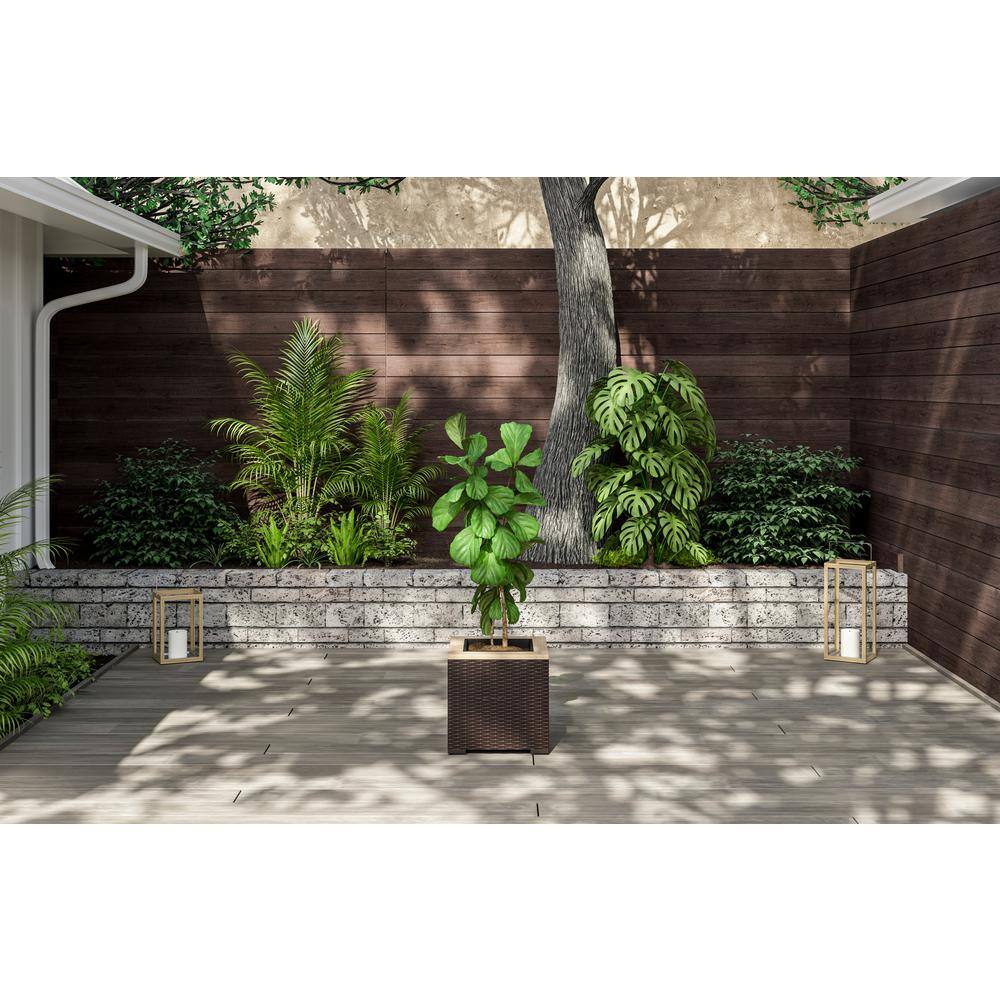 Palm Springs Dark Brown Acacia Wood and Rattan Outdoor Planter