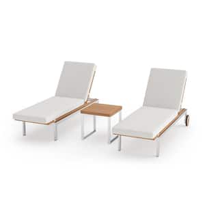 Monterey 2 Piece Stainless Steel Teak Outdoor Chaise Lounge with Canvas Natural Cushions and Side Table