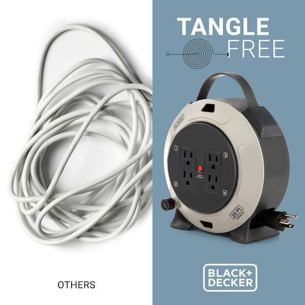 BLACK + DECKER BDXPA0061 25 Ft. 4 Outlets And 2 USB Retractable Extension  Cord With 16 AWG SJT Cable Compact Power Cord Reel