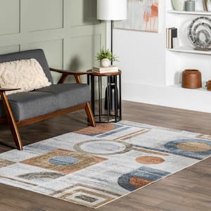 Brodee Abstract Retro Machine Washable Beige 5 ft. 3 in. x 8 ft. Area Rug