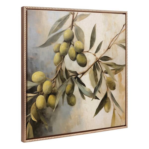 Kate and Laurel Sylvie Olive Tree 1-Piece Gold Framed Canvas Art Print, 30.00 in. x 30.00 in.